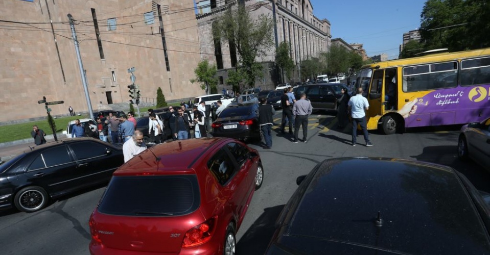 People continue the civil disobedience blocking the main streets of Yerevan, Armenia