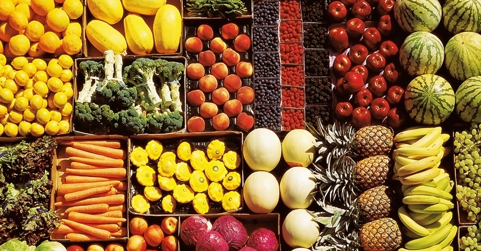 display of various fruit and vegetables